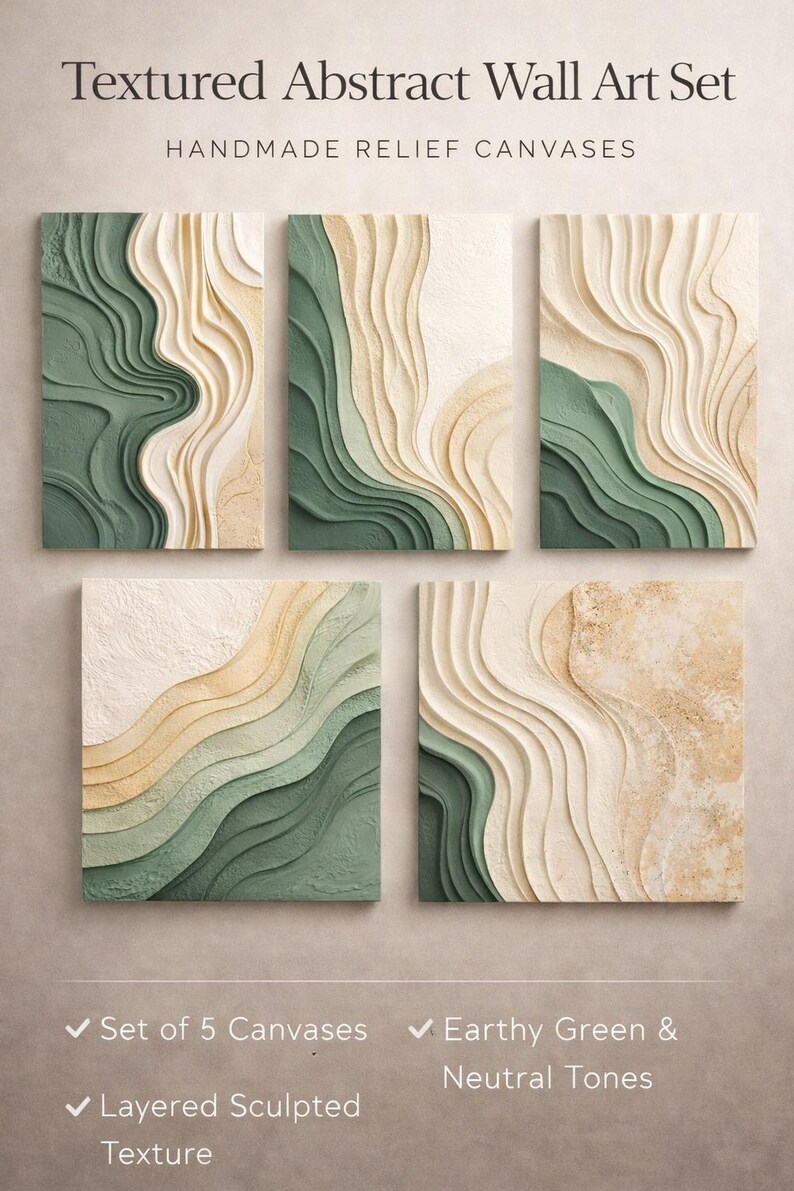 Abstract Wall Art Set – Green Beige Neutral Decor (digital Download ...