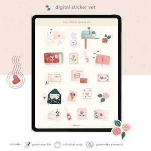 Conjunto de adesivos digitais de cartas de amor