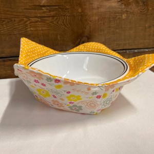 Mikrowellen Ohrenwärmer Set - Wende Stoff Hot Pad Halter - Gesteppte Suppenschüssel Wärmer - Handgemachtes Küchen Geschenk - Mikrowellengeeignet