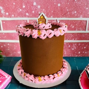 Fake gingerbread cake, Pink Christmas, tiered tray decor