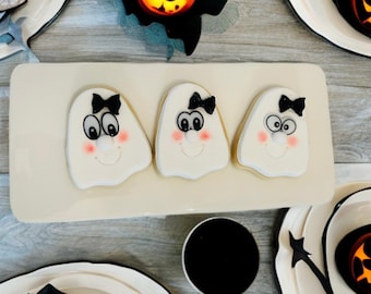 Conjunto de 3 biscoitos falsos de Halloween, biscoitos fantasmas, decoração de bandeja em camadas