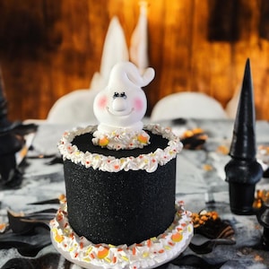 Handmade Halloween Ghost Cake: Tiered Tray Faux Decor