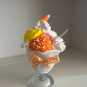 Halloween candy corn/ Fake ice cream sundae/ Fake candy corn/ Halloween tiered tray decor/ Candy corn decor/ Faux Halloween candy