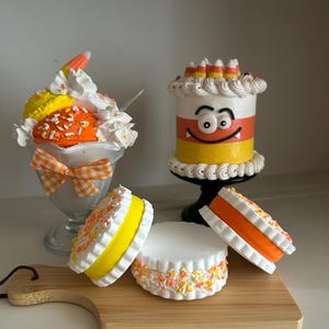 Set of 3 candy corn cookies/ Halloween fake cookies/ Halloween tiered tray decor/ fake candy corn/ faux cookies