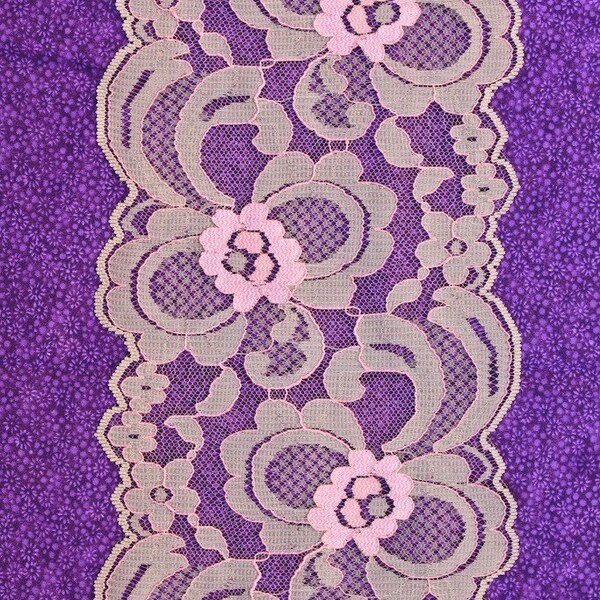 LACE - 2 yards Vintage Pink and Ivory Floral, wide with Scalloped Edges