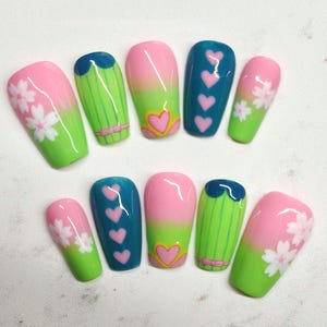 Mitsuri Kanroji inspired nails from Demon Slayer