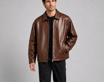 Men’s Brown Loose Fit Leather Jacket | Relaxed Vintage Style