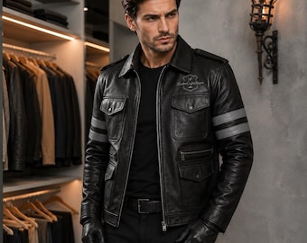 Men's Black  Leather Biker Jacket | Classic  Motorcycle  Vintage Café Racer Coat