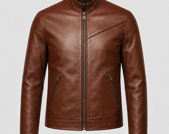 Modern Brown Leather Jacket | Minimalist Biker Style