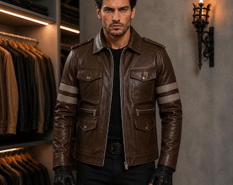 Men's Cognac Brown Genuine Leather Biker Jacket