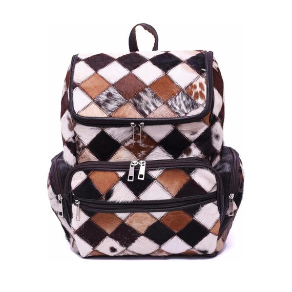 Cowhide Leather Backpack | Handmade Patchwork Rucksack - Etsy display picture 3