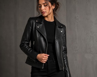 Women's Black Leather Jacket | Modern Moto Biker Jacket