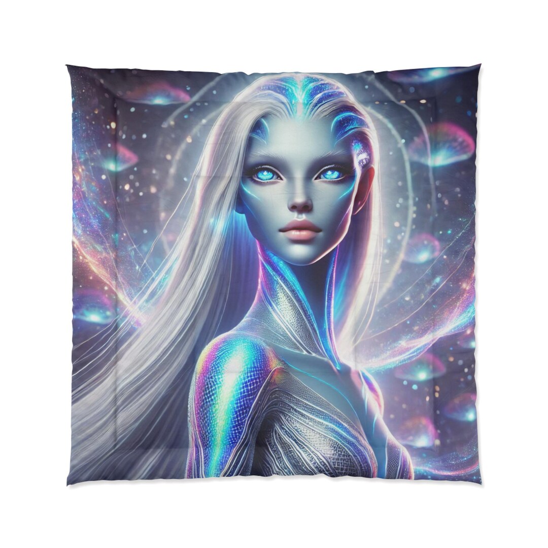 Enchanting Alien Fantasy Comforter, Visionary Art Bedding, Whimsical ...