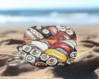 Japanese AirPods Gen 4 Case Cartoon Paint Sushi Art Airpods Pro 2 Cover for Birthday Gift Burger Fast Food Lover Airpods Pro 1 Keychain Ring