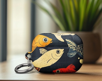 Airpods Case Japanese Hokusai Style Fish, Keychain Protective Cover for AirPods Pro 1 2 Airpods Gen 1 2, Durable Scratches Free Material