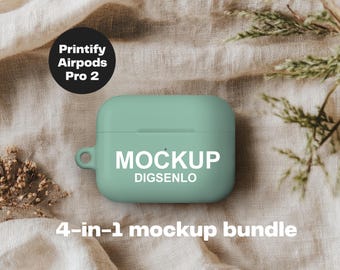 Custodia per Airpod Printify Mockup 4 in 1, custodia realistica per Airpod Pro 2, mockup PSD in alta risoluzione, facile da usare, download immediato