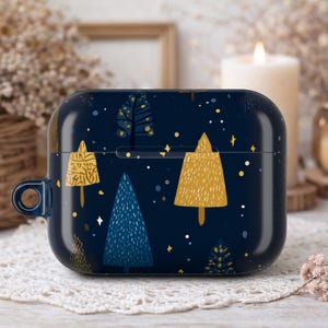Starry Night AirPods Pro 2 Case Abstract Trees AirPods 4 Cover Birthday Gift for Mom Aesthetic Forest Earbud Holder Navy Blue Case 0034