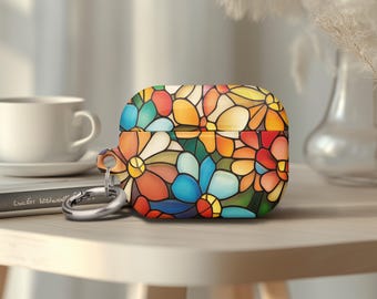 Stained Glass Paint Airpods Gen 4 Case Glass Flower Vibrant Effect Airpods Pro 2 Birthday Gift Easy Carry Metal Keychain Ring Airpods Pro 1