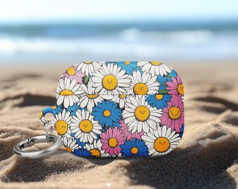 Airpod Pro 2 Case Cute Cartoon Daisy Floral Happy Face Airpod Pro 1 Case Birthday Gift Lover with Easy Carry Keychain Airpods Gen 4 Case