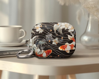AirPods Gen 4 Case AirPods 2 Koi Cherry Blossoms Diamond Scale Fish on Black Tranquil Pond Traditional Japanese Artistry Sleek Elegance A15