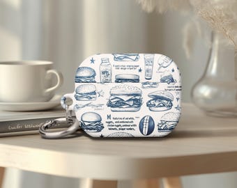 AirPods Gen 4 Tough Hard Airpods Pro 2 Blue White Design American Fast Food Airpods Pro 1 Case Birthday Gift Fast Food Lover Keychain Ring