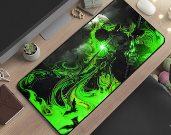 Anime Swordsman Bureaumat Groene Vlam Muismat Grote Gaming Bureaumat Drie Zwaard Stijl Decor Manga Desktop Mat Gamer Cadeau Bureauaccenten D101