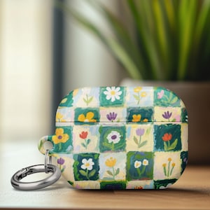 Protect Airpod Pro 2 Case Cover Checker Board Green White Cute Floral Airpod 3 Case Durable Gift for Mom Lover Present Birthday