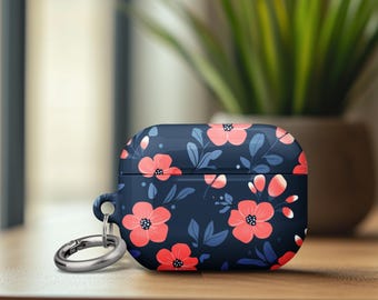 AirPods Gen 4 Protective Cover Airpods Pro 2 Case Shell Navy Blue Floral Flower Airpods Pro 1 Hard Case with Keychain Birthday Gift
