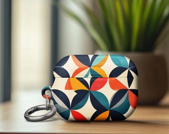 Retro AirPods Gen 4 Case Colorful Geometric Abstract Airpods Pro 2 Case Birthday Gift for Vintage Floral Lover Keychain Ring Easy Carry