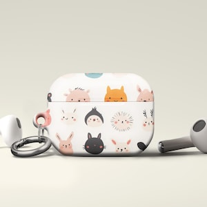 Cute Animal Faces AirPods Case Kawaii Bunny, Hedgehog & Fox Design AirPods Pro 2, 4th, 3rd Gen Cover with Keychain AirPods Case 2nd/3rd/4th