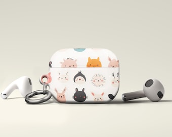 AirPods Gen 4 Case Cover Cute Animal Faces AirPods Case Kawaii Bunny Hedgehog Fox Design AirPods Pro 2 Cover with Keychain AirPods Pro 1