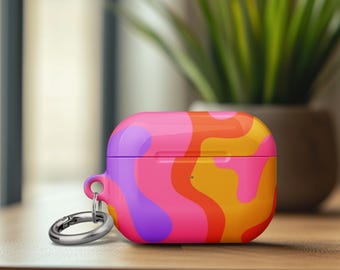 Abstract AirPod Pro 2 Case Holiday Gift Pink Purple Yellow Fluid Shapes Energy Movement Modern Art Cover Vibrant Design for Her