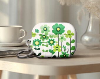 Green Abstract Flowers Art AirPods Gen 4 Case Cute Protective Cover Keychain for AirPods Pro 2 AirPods Pro 1 Unique Gift for Flower Lovers