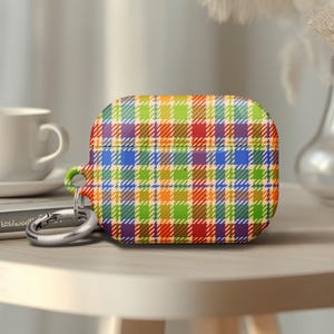 Vintage Airpod Pro 2 Case Gingham Checker Grid Green Blue Red Airpod 3 Case Durable Gift for Mom Lover Present Birthday