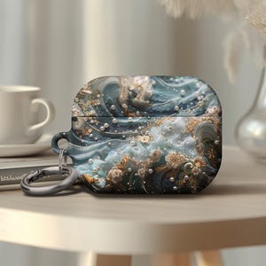 Embroidery Flowers Design AirPod Case Auspicious Cloud 3D Design, Blue/White Ultra HD Protective Cover for AirPods | Luxury Carved Mural