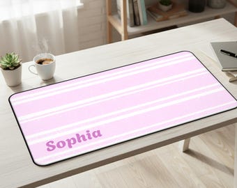 Personalized Desk Mat Pastel Stripes Custom Name Aesthetic Office Decor Graduation Gift for Her Large Mouse Pad Cute Dorm Room Decor D180