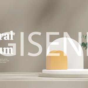 May include: A white podium with a yellow and orange geometric shape on top. The podium is on a light brown surface with a green plant in the background. The text "Natural Podium" is visible in the image.