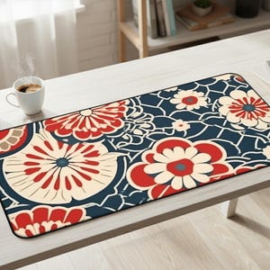 Red Floral Mouse Pad Aesthetic Desk Mat Japanese Art Table Runner Birthday Gift For Gamer Girlfriend Retro Flower Large Keyboard Mat D080