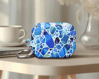 AirPods Gen 4 Blue Airpod Pro 2 Case Mosaic Inspired Pattern Geometric Airpod Pro 1 Case Birthday Gift with Keychain Metal Ring Airpod Gen 3