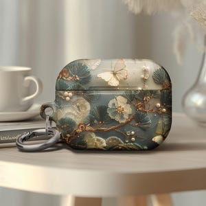 Embroidery Flowers Design AirPod Case Auspicious Cloud 3D Design, Blue/White Ultra HD Protective Cover for AirPods | Luxury Carved Mural