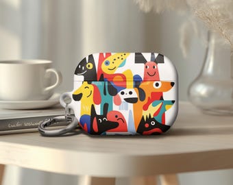 Colorful Abstract Dog Art AirPods Gen 4 Case Cute Protective Cover with Keychain AirPods Pro 2 AirPods Pro 1 Unique Gift for Flower Lovers