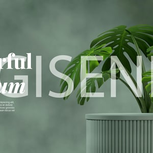 May include: A white cylindrical podium with a green leafy plant in a pot on top. The text "Colorful Podium" is written in white on a green background.