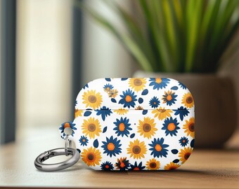 AirPods Gen 4 Case Cover With Keychain Ring Yellow Blue Sunflower Design Idea Airpod Pro 2 Birthday Gift Case with Lover Airpods Pro 1 Case