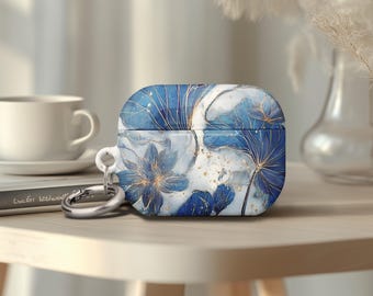 AirPods 4 Dark Blue Gold Lotus AirPods Pro 2 Case Holiday Gift White Marble Glitter Swirling Motifs Luxury Cover for Her Women Airpods Pro 1