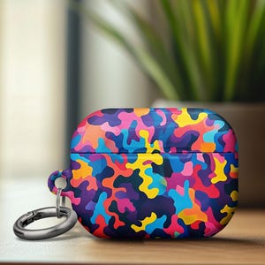 Colorful Camouflage Pattern Airpods Case, Keychain Protective Cover for AirPods Pro 1 2 Airpods Gen 1 2, Durable Scratches Free Material