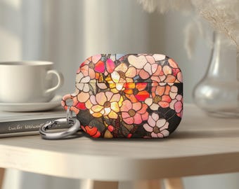 Stained Glass Effect AirPods Gen 4 Case Flower Vintage Airpods Pro 2 Case Birthday Gift for Vintage Lover with Keychain Metal Ring