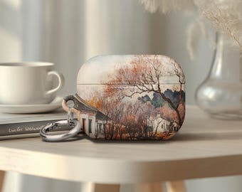 AirPods Gen 4 Watercolor Effect AirPods Pro2 Case Old Japanese House Airpods Pro 1 Case Birthday Case Metal Keychain Ring Airpods Gen 3