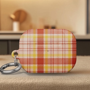 Protective Airpod Pro 2 Case Orange Gird Gingham Checker Cover Airpod 3 Case Durable Gift for Mom Lover Present Birthday