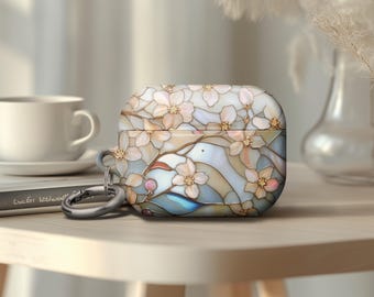 Stained Glass Blooming Flowers Airpod Case, Keychain Protective Cover for AirPods Pro 2 Airpods Gen 4, Durable Scratches Free Material