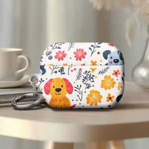 Cartoon Dog and Flower Airpod Case, Keychain Protective Cover for AirPods Pro 1/2 Airpods Gen 1/2, Durable Scratches Free Material